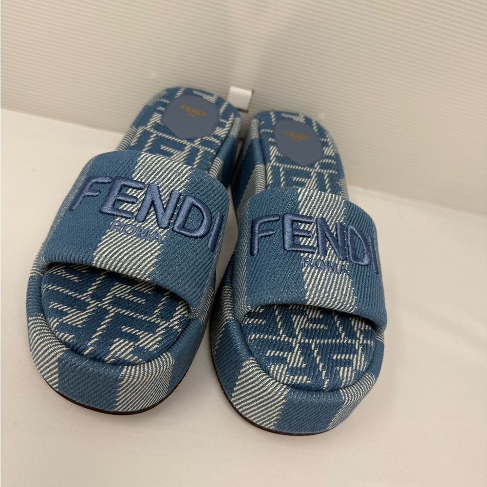 Fendi Blue Slide Sandals